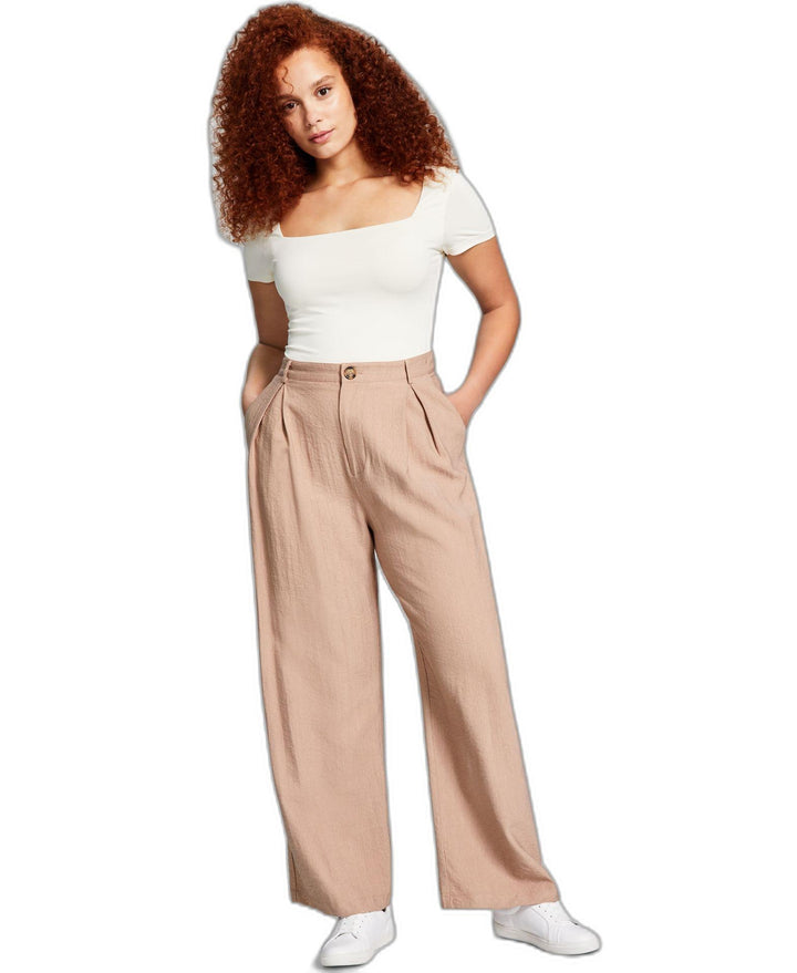 Now This Womens High Rise Wide Leg Textured Trouser Pants