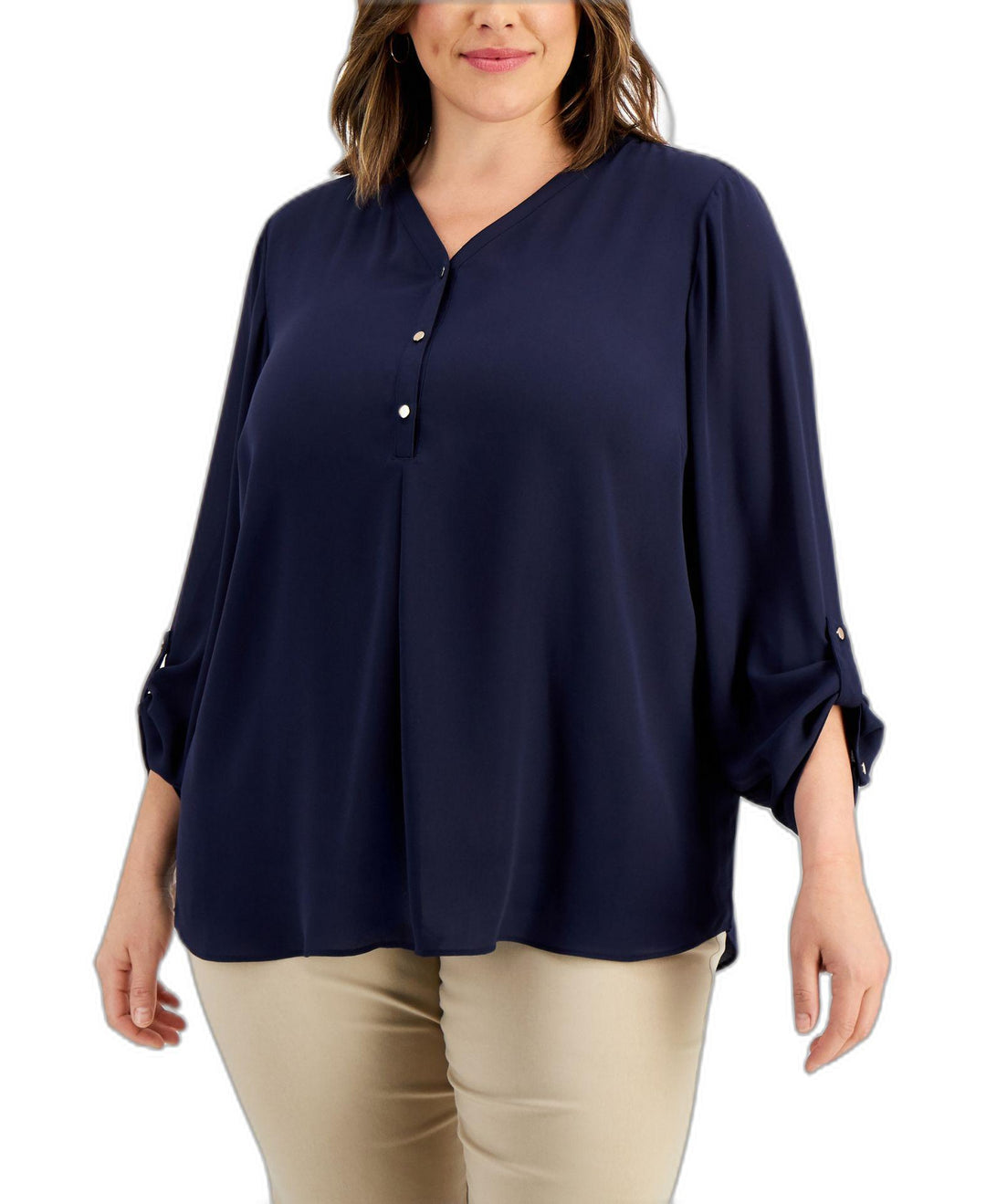 Plus Size V-Neck Roll-Tab Utility Top