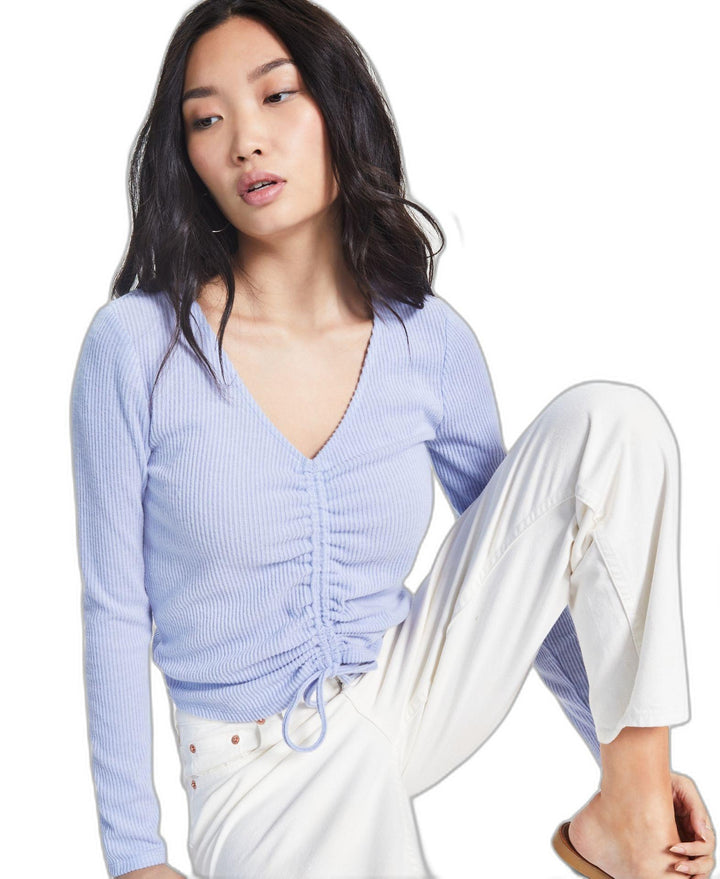 Juniors' Shirred-Front Long-Sleeve Top