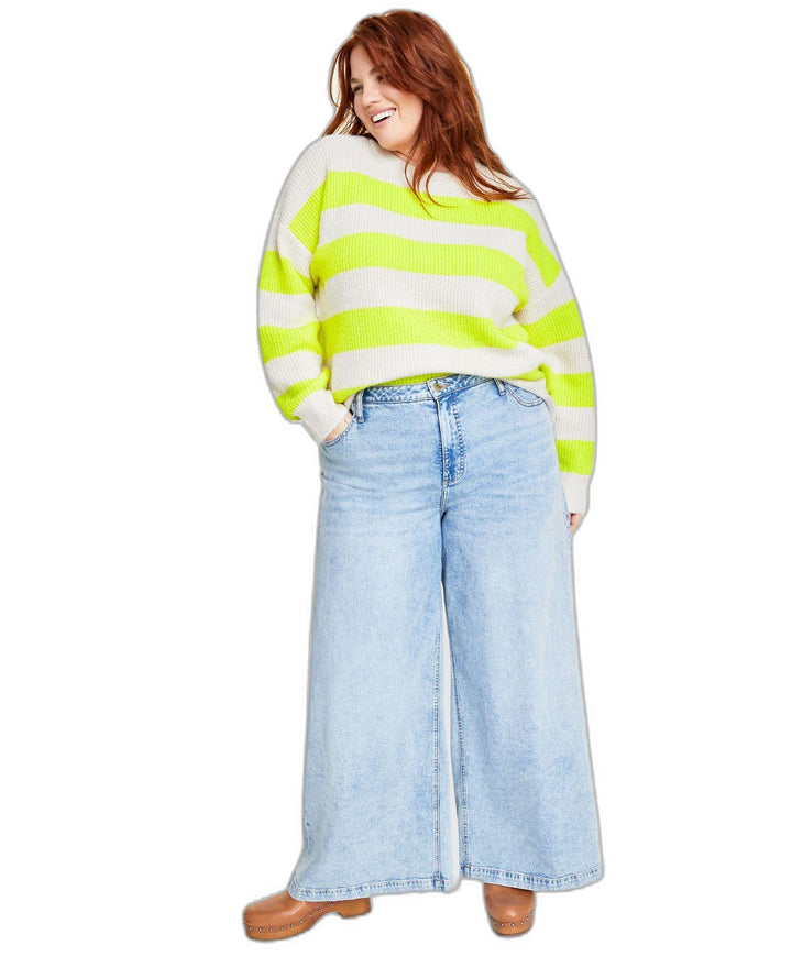 Plus Size Crewneck Striped Shaker Sweater