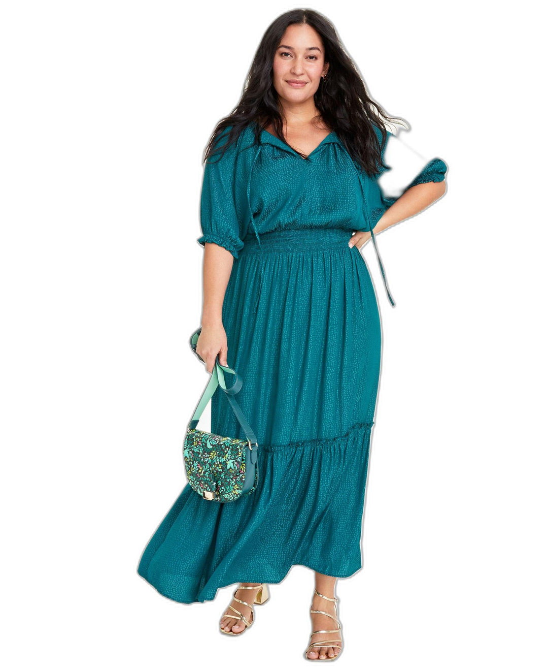 Plus Size Elbow-Sleeve Tiered Maxi Dress