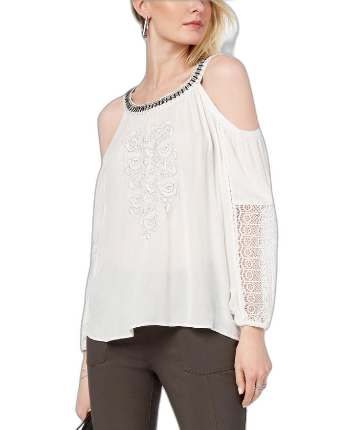 Embellished Embroidered Cold Shoulder Top