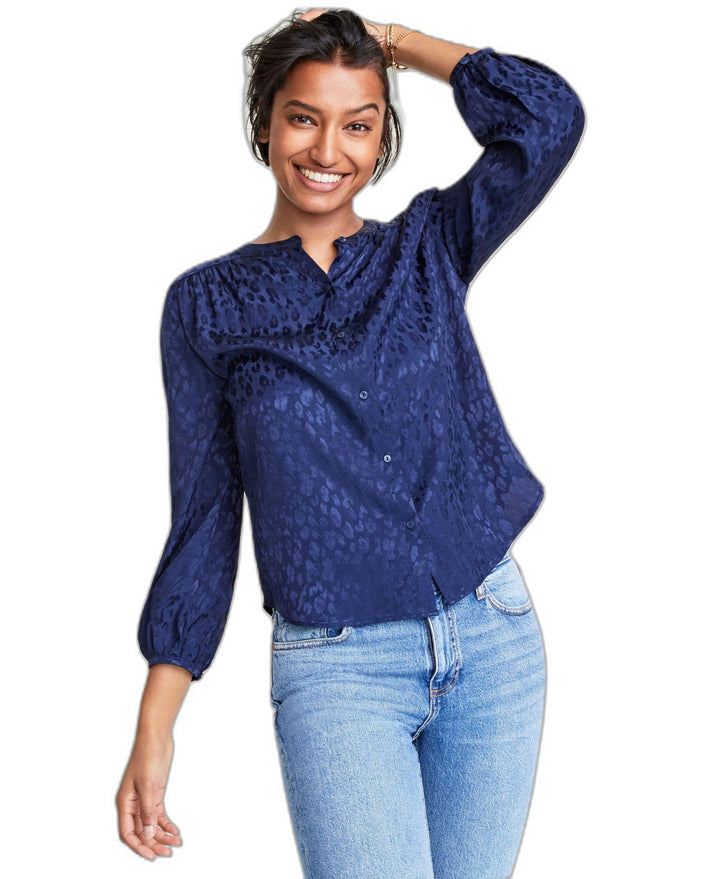 Women's Button-Front Jacquard Shirt  Intrepid Blue L