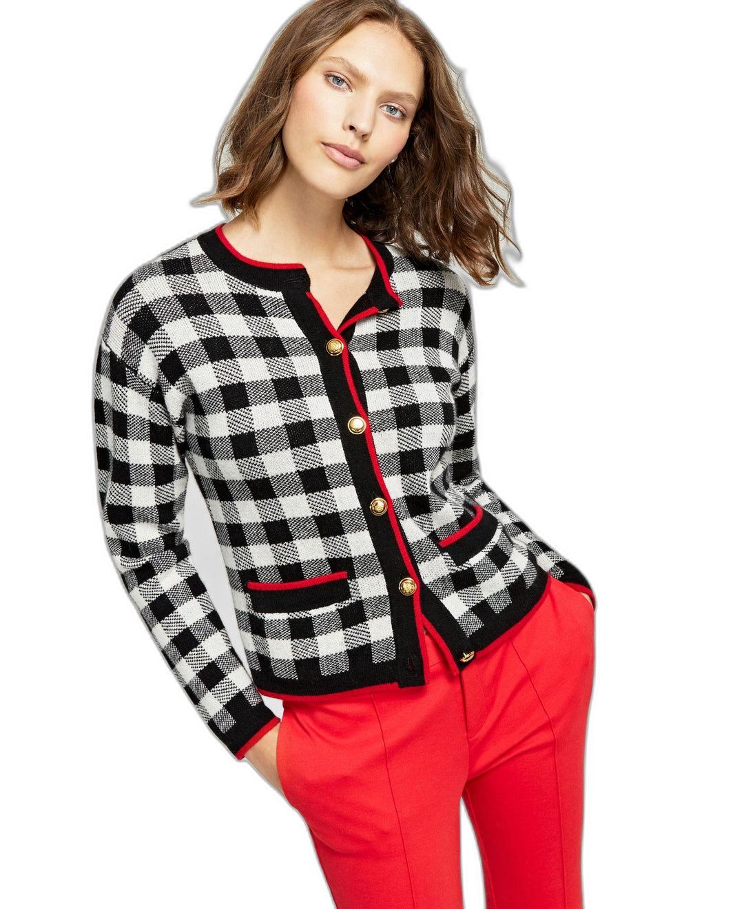Charter Club Plaid Cashmere Button Front Cardigan