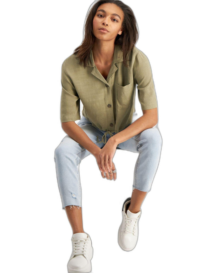 Now This Womens Tie Hem Cropped Shirt