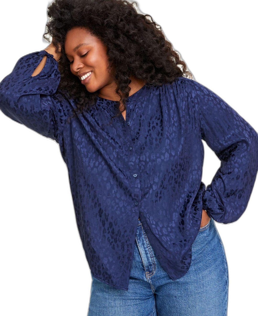 Plus Size Button-Front Jacquard Shirt