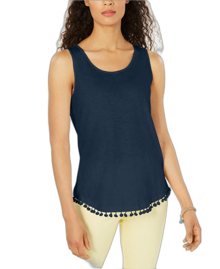 Cotton Pom Pom-Trim Tank Top