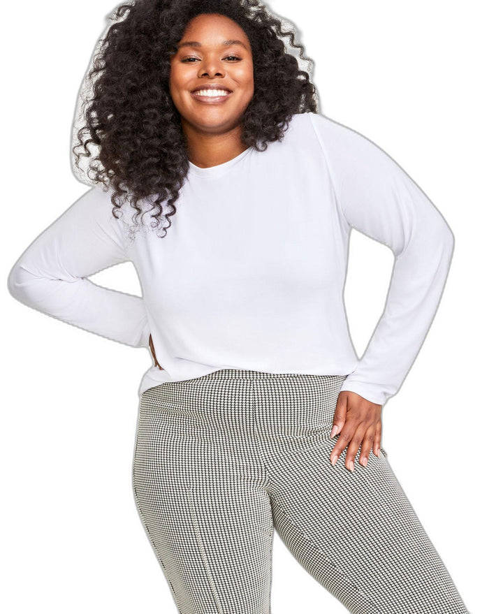 Plus Size Solid Long-Sleeve Crewneck Knit Top