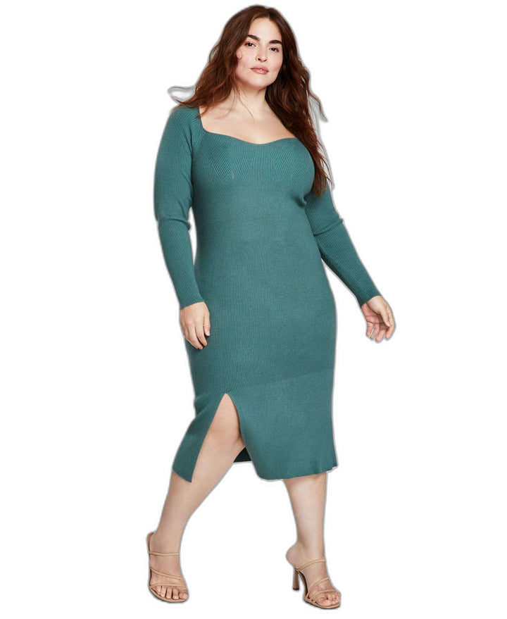 Trendy Plus Size Ribbed Side-Slit Dress