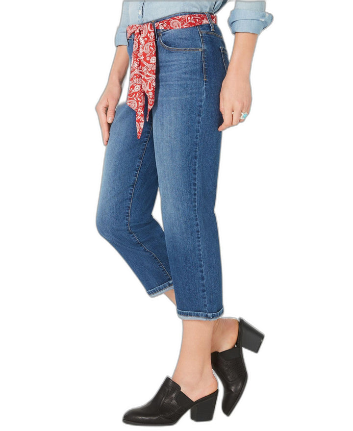 Petite Scarf-Belt Cuffed Capri Jeans