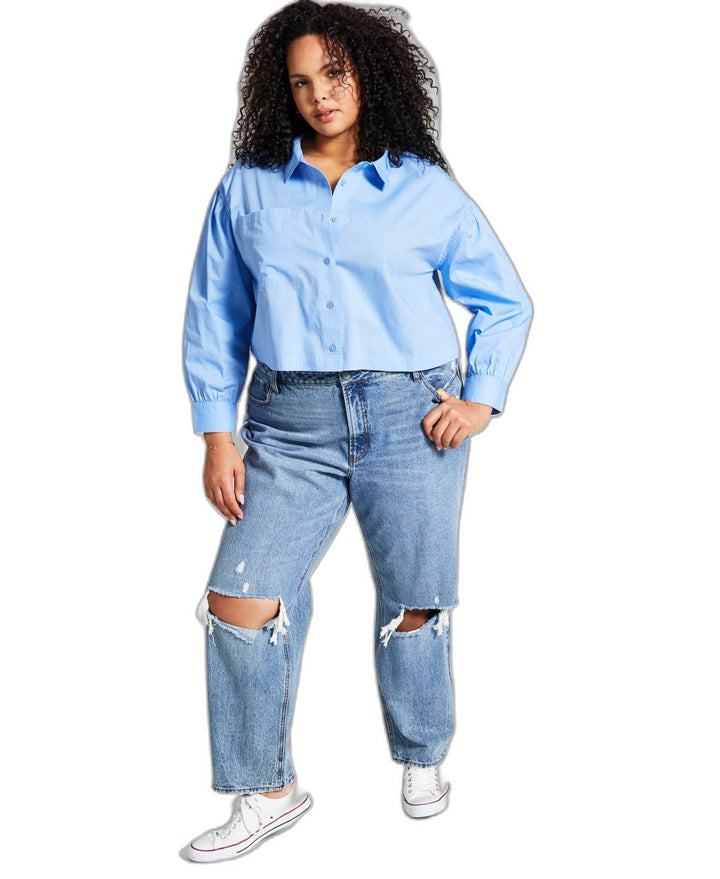 Now This Trendy Plus Size Cotton Button Front Top
