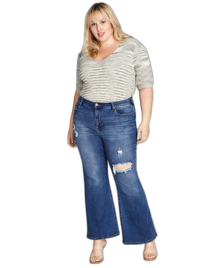 Trendy Plus Size Ripped Flare-Leg Jeans