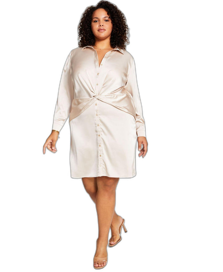 Trendy Plus Size Faux-Wrap Satin Dress