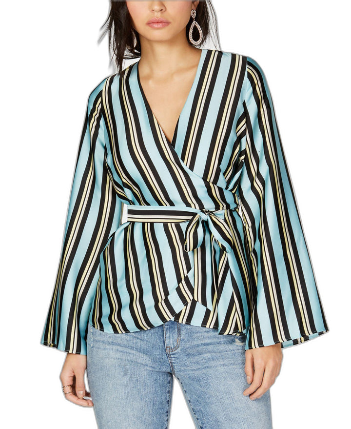 I.N.C. Petite Striped Wrap Top