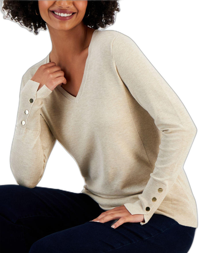 Petite Rivet-Detail V-Neck Sweater