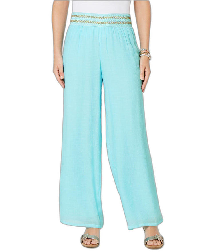 JM Collection Metallic Detail Wide Leg Gauze Pants