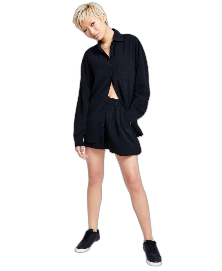 Women's Oversized Shirt & Wide-Leg Shorts Black S
