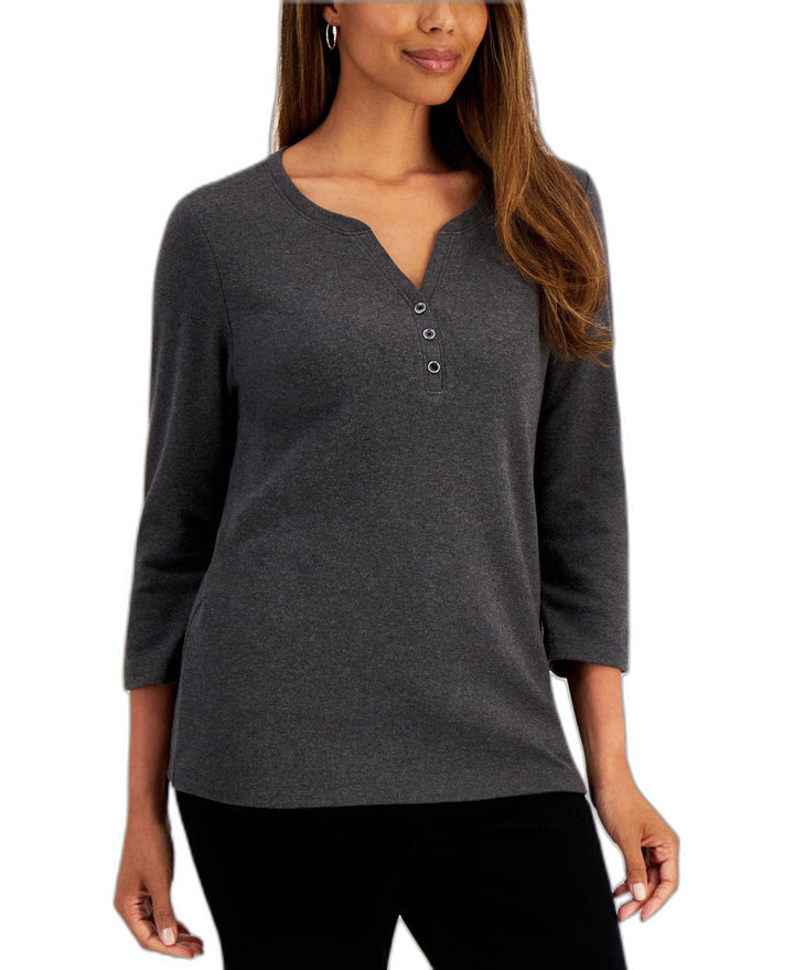 Cotton Henley V-Neck Top
