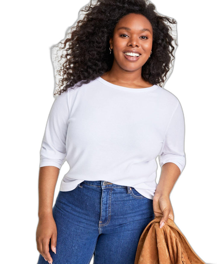Plus Size Ribbed Long-Sleeve T-Shirt