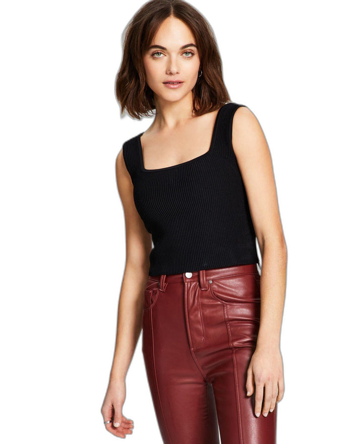 Women's Sleeveless Square-Neckline Ottoman Cropped Top