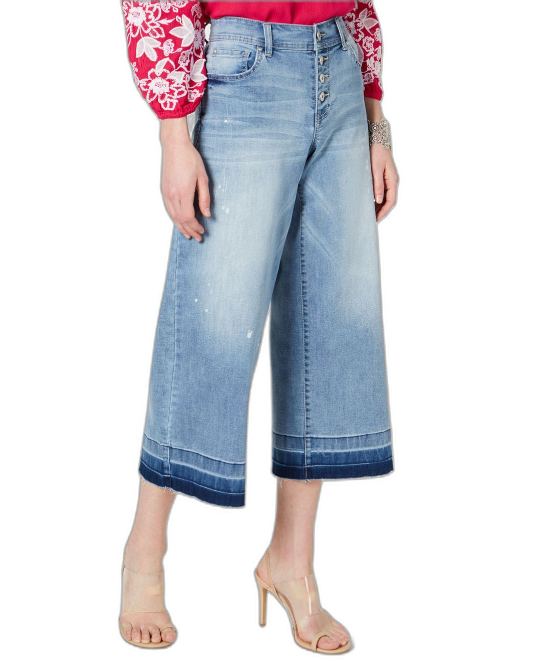 Petite Cropped Wide Leg Released Hem Jeans
