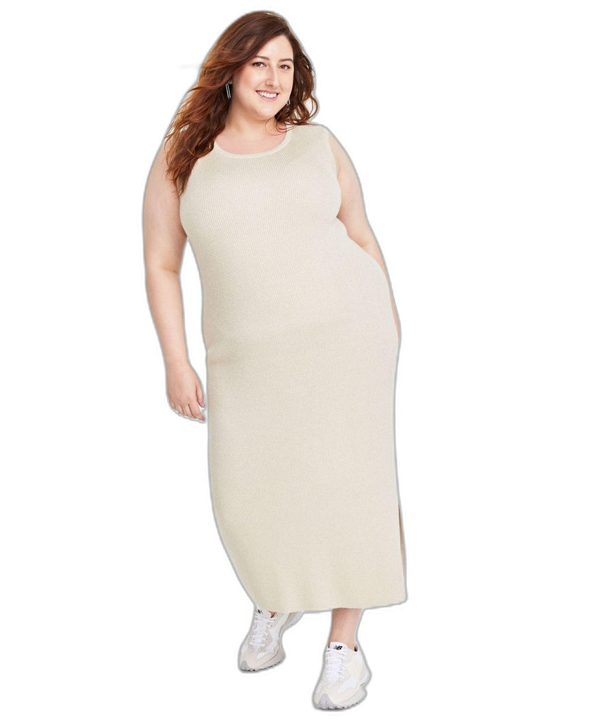 Plus Size Metallic-Knit Ribbed Tank Dress Lurex Gold 2X