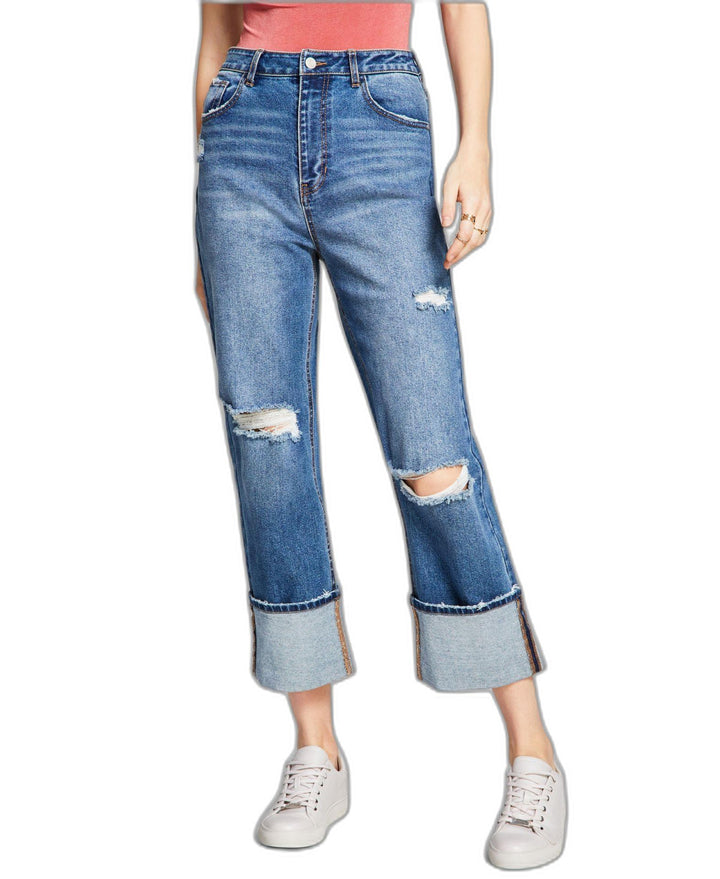 Women's High-Rise Straight-Leg Cuffed Jeans Oskar Medium Wash 31