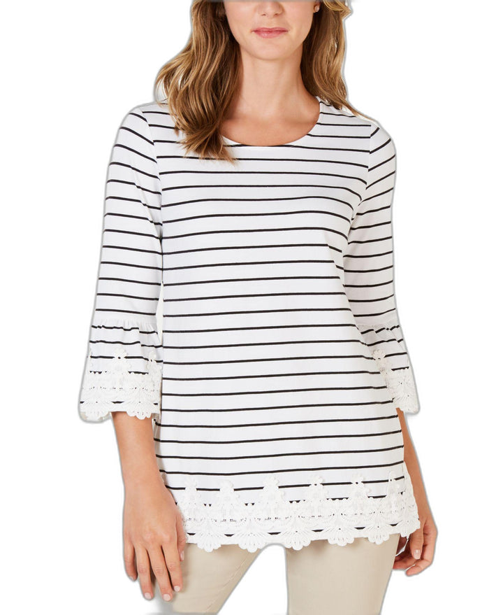 Striped Lace-Trim Top