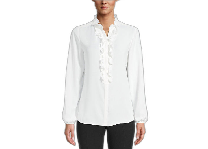 Bar III Womens Long Sleeve Ruffled Blouse