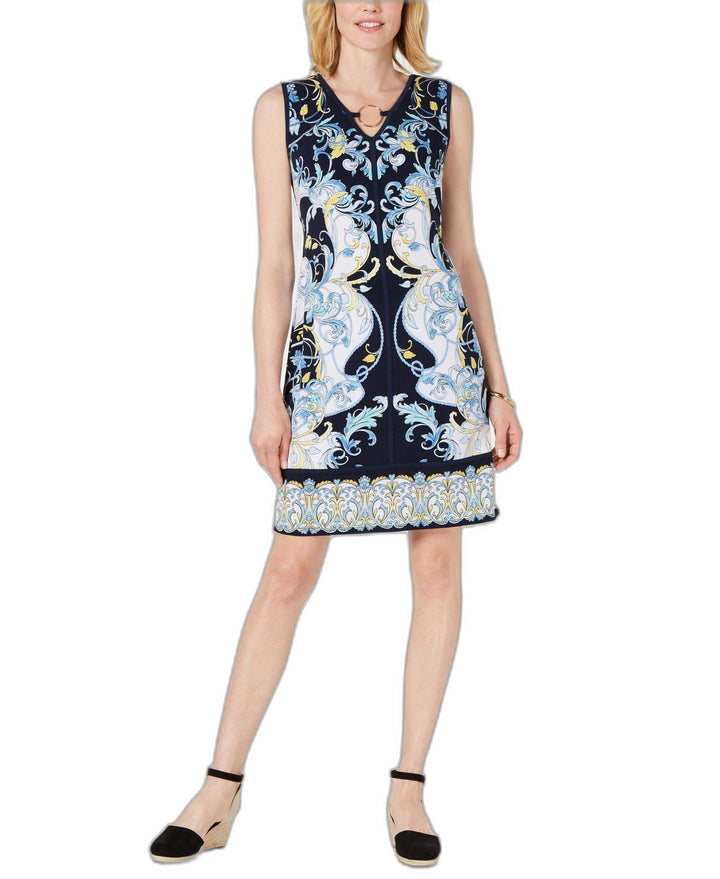 JM Collection Printed A Line Keyhole Dress