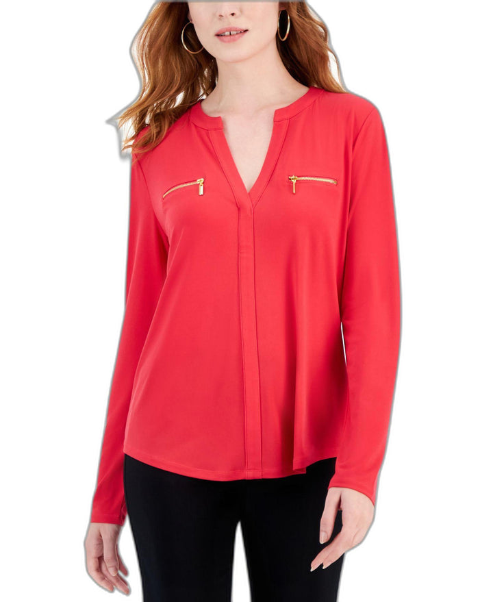 INC International Concepts Womens Zip Pocket Blouse