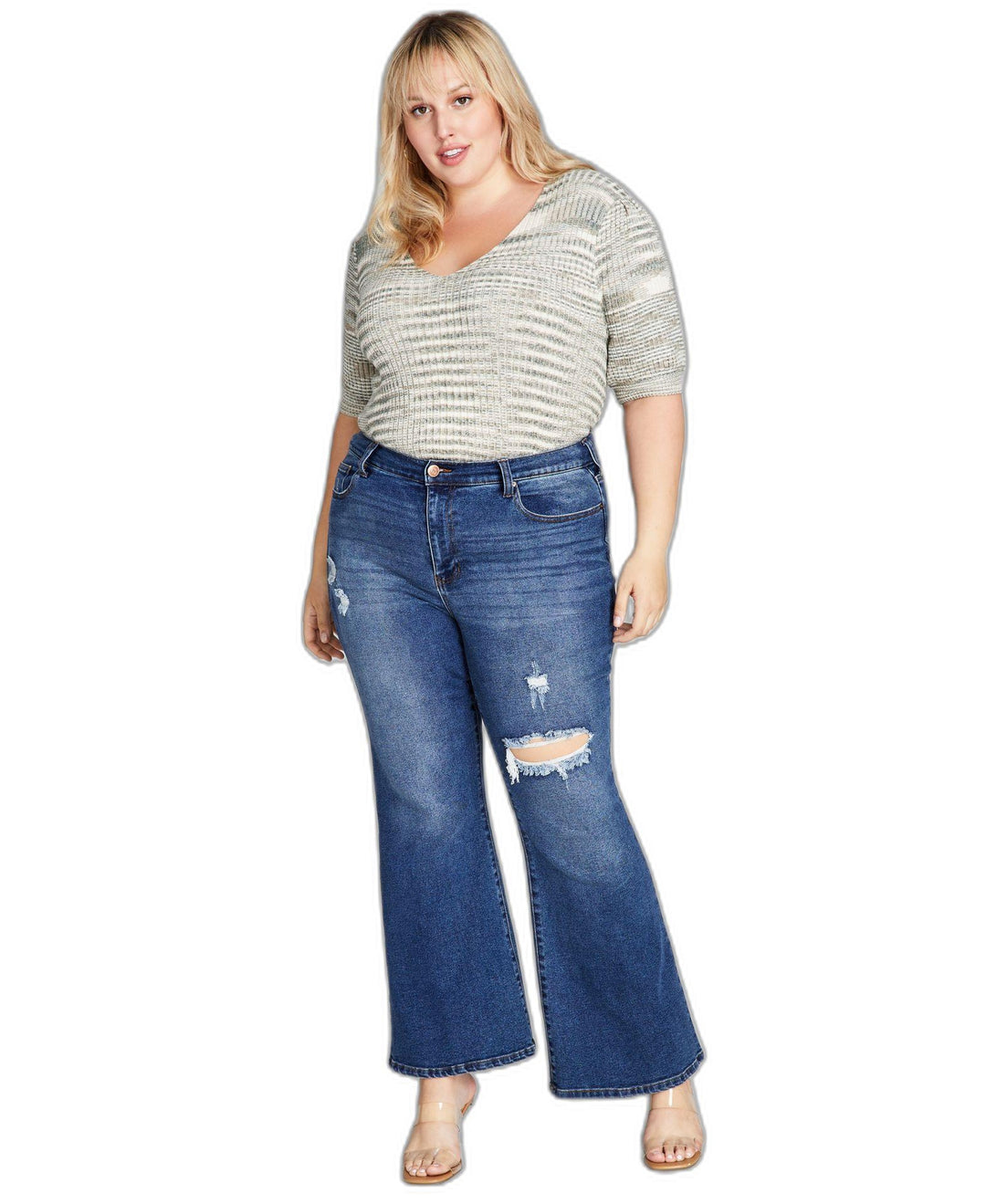 Trendy Plus Size Ripped Flare-Leg Jeans