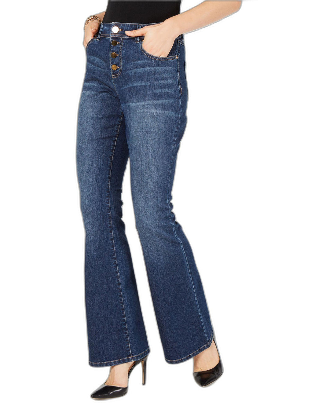High Waisted Button Fly Bootcut Jeans