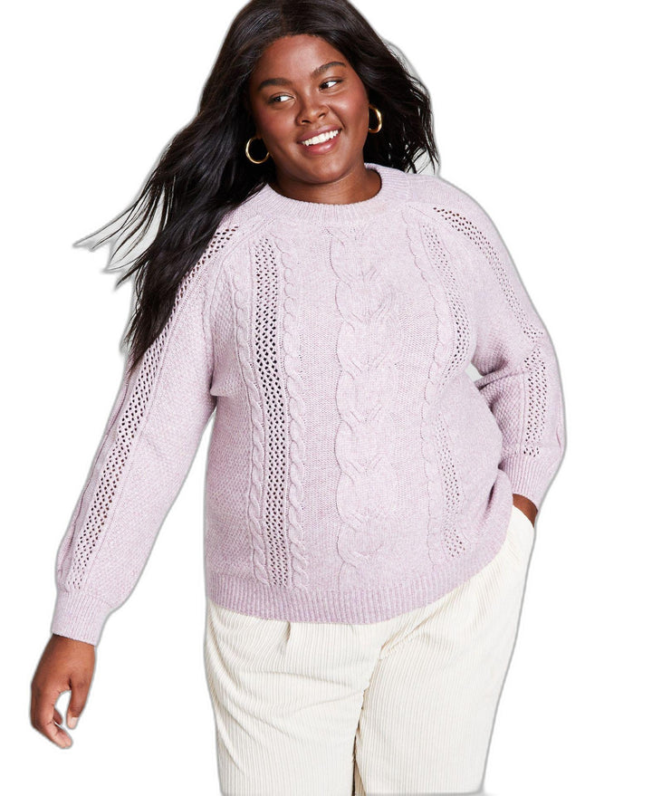 Trendy Plus Size Mixed-Knit Crewneck Sweater