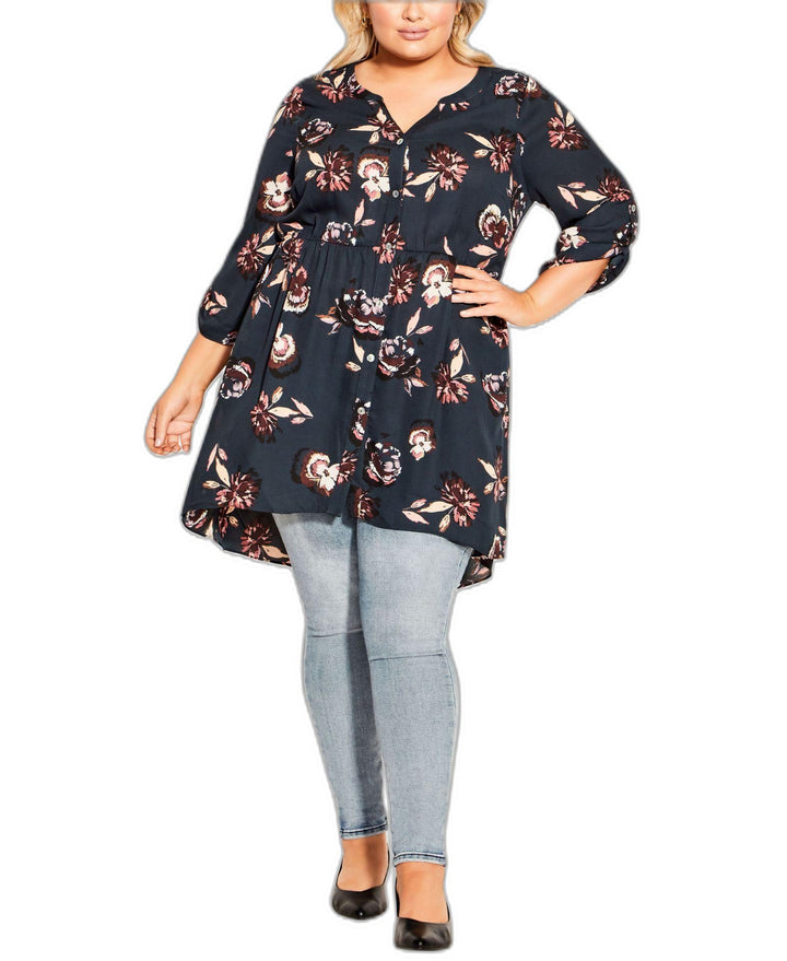Plus Size Samara Button Up Print Blouse Top
