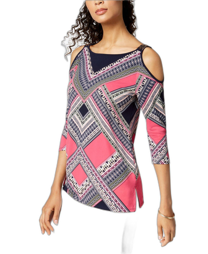 JM Collection Petite Cold Shoulder Embellished Tunic