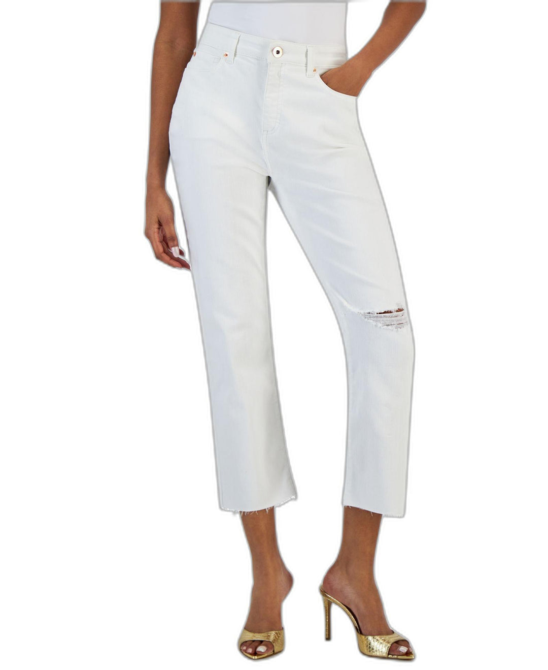 INC International Concepts Women's High-Rise Distressed Cropped Jeans