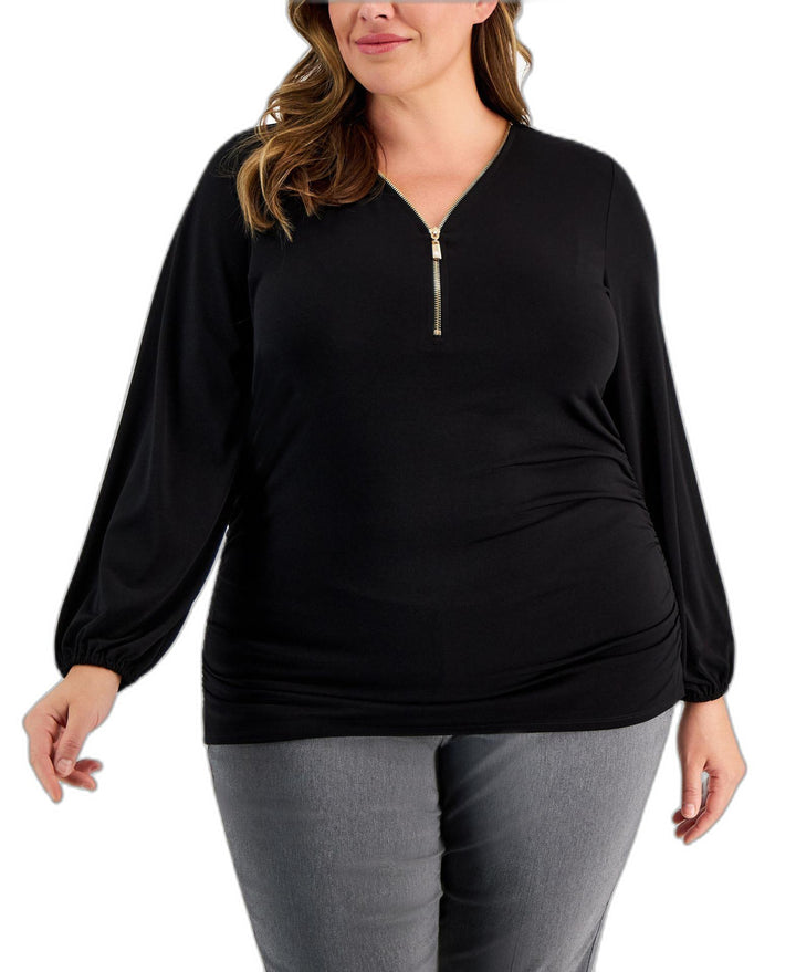 Plus Size Zip-Front Side-Ruched Top