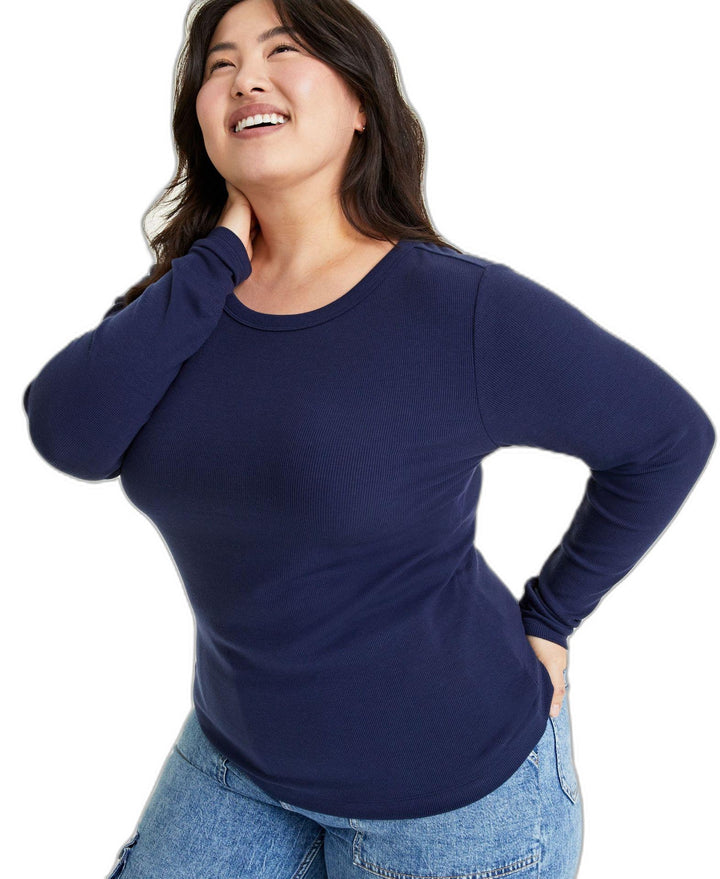 Plus Size Ribbed Long-Sleeve T-Shirt