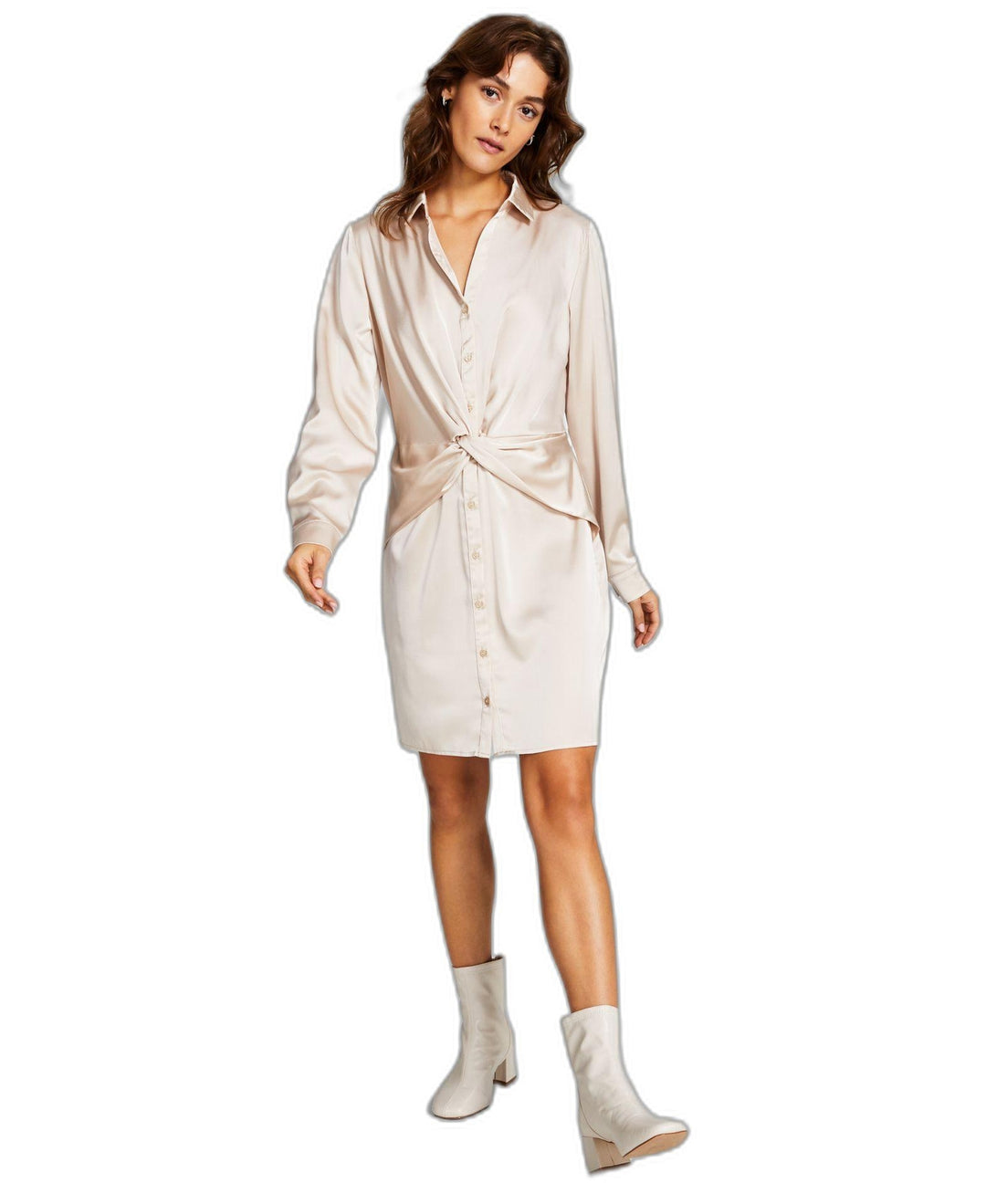 Women's Twisted Long-Sleeve Shirtdress