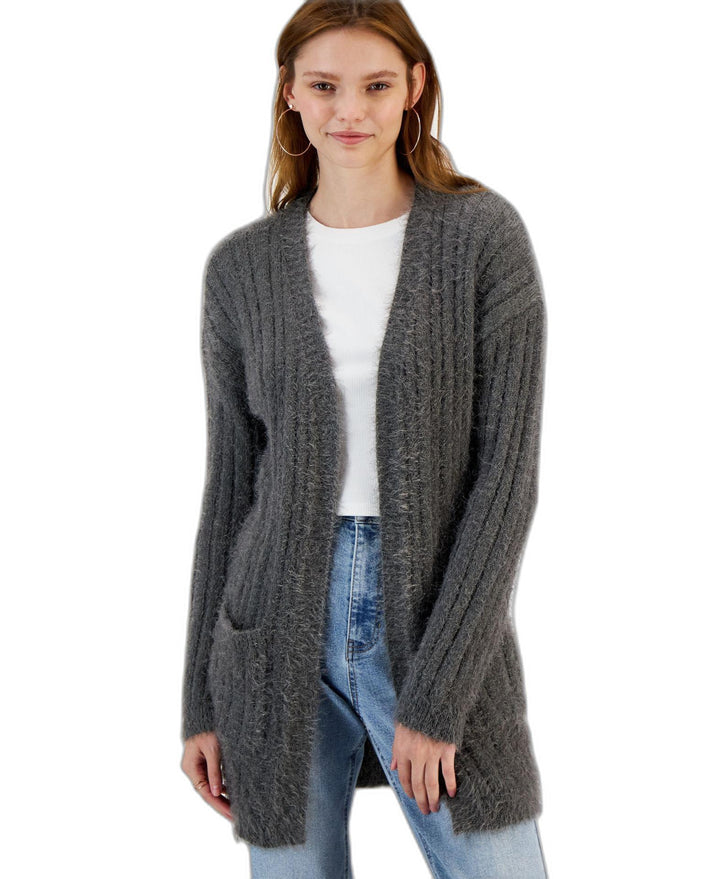 Juniors' Eyelash-Texture Open-Front Cardigan