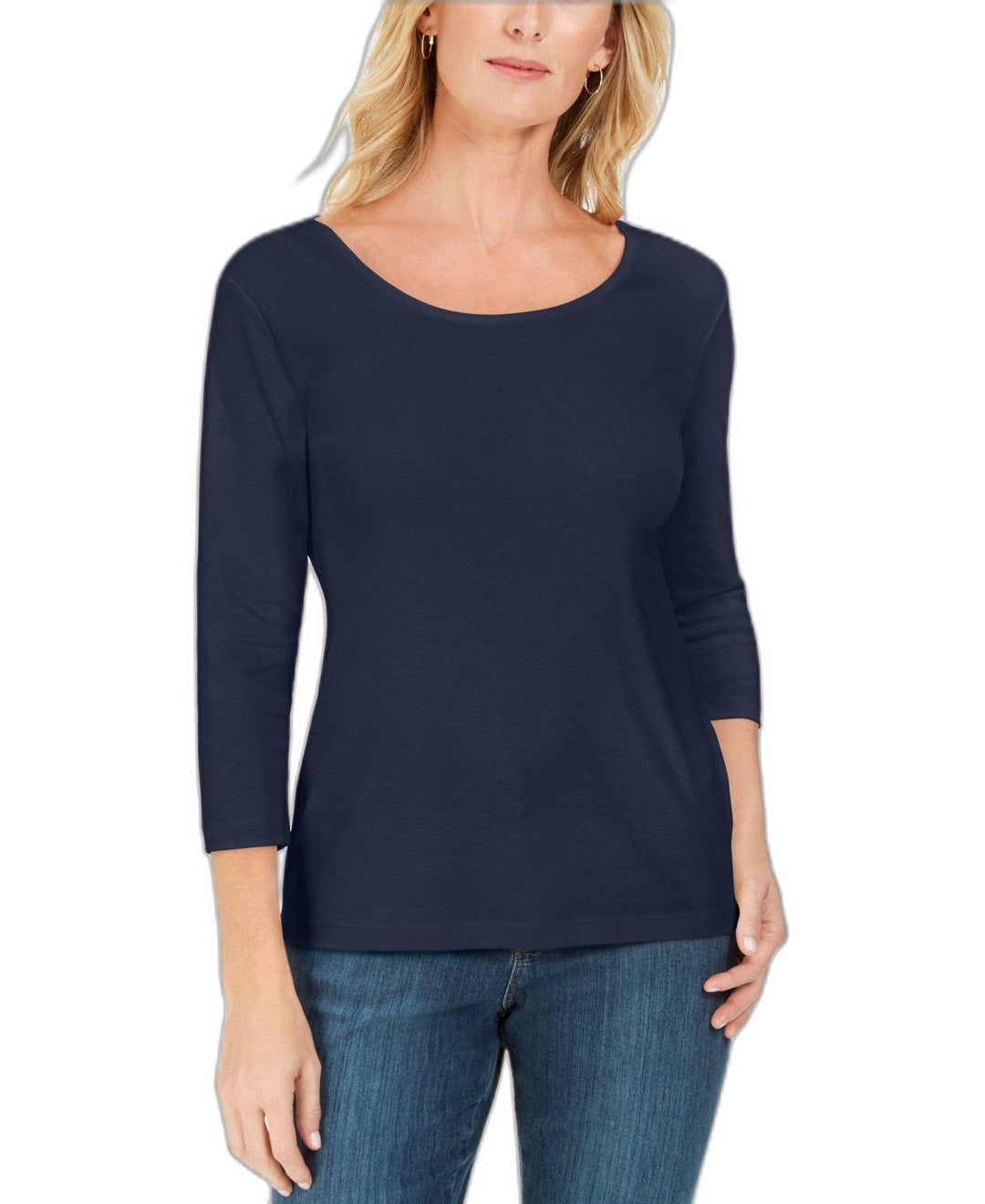 Petite 3/4 Sleeve Cotton Scoop-Neck Top