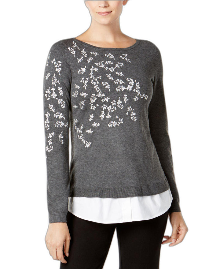 Charter Club Layered Look Embroidered Sweater