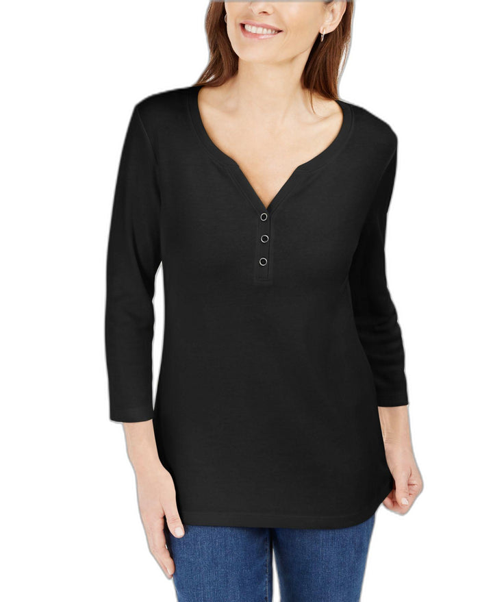 Petite 3/4-Sleeve Henley Shirt