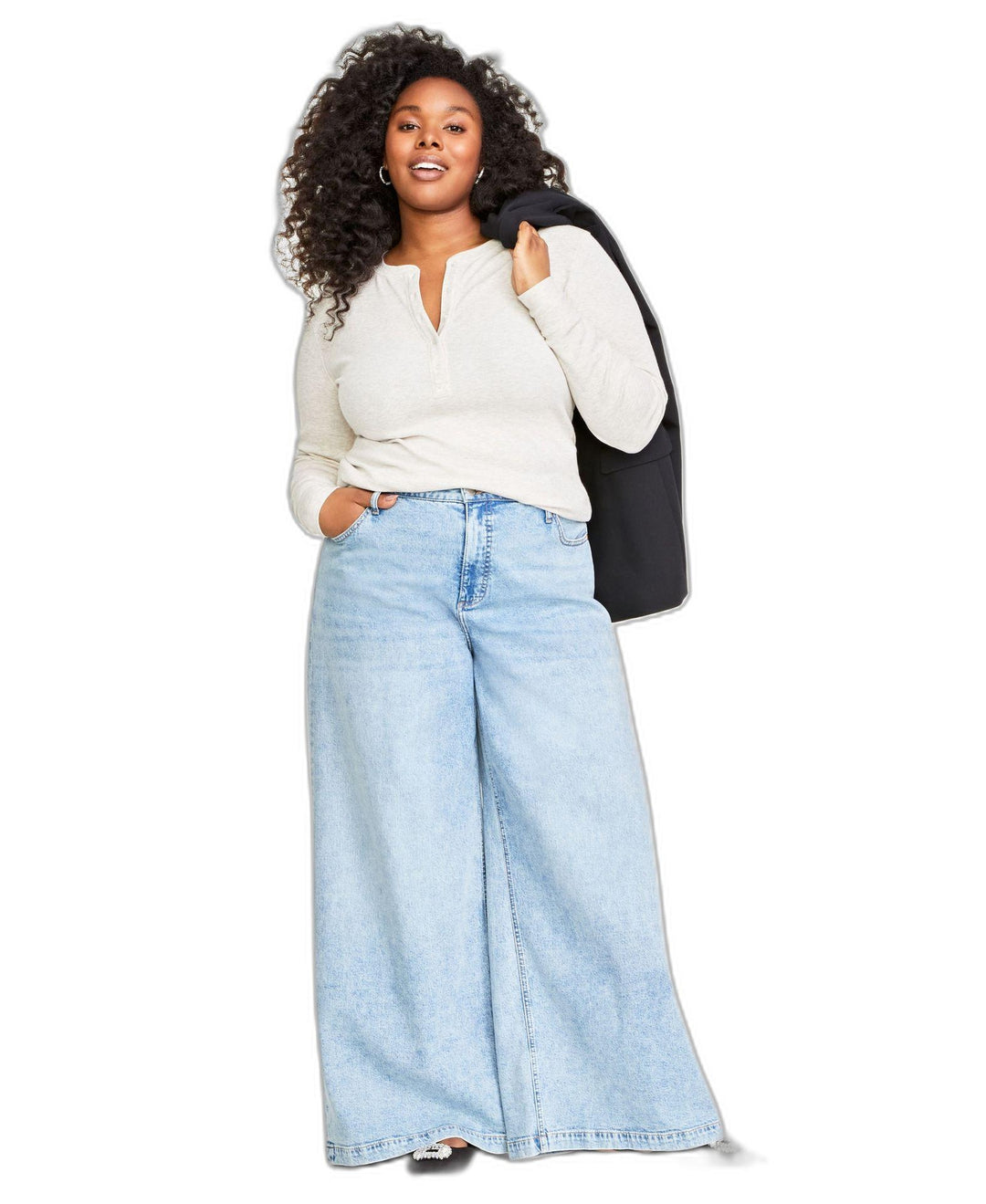 Plus Size Ribbed Long-Sleeve Henley Top