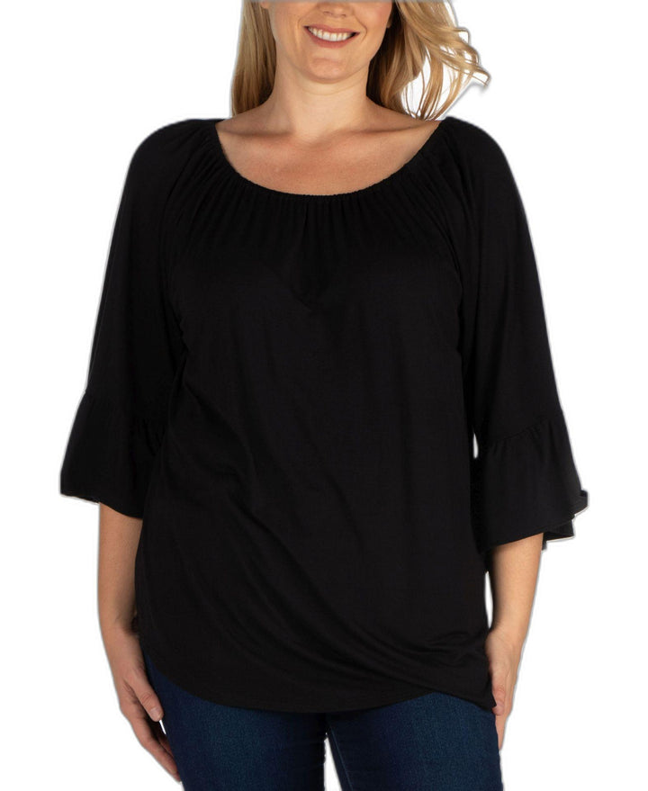 Womens Plus Size Flared Long Sleeves Henley Tunic Top