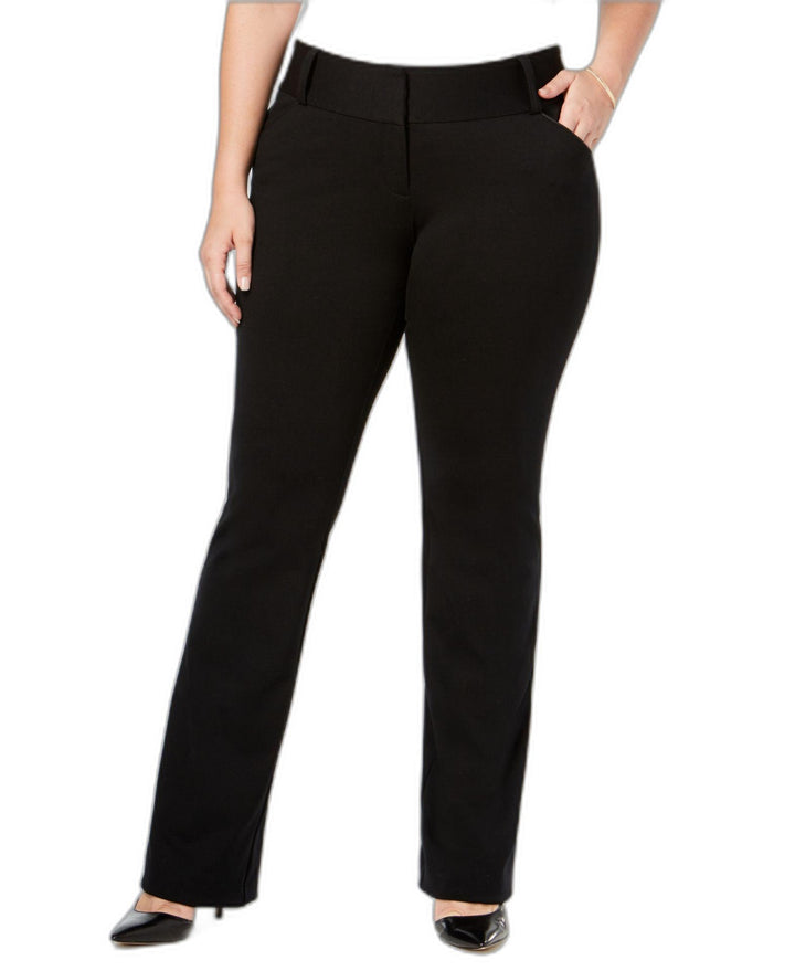 Alfani Plus Size Tummy Control Faux Leather Trim Trousers