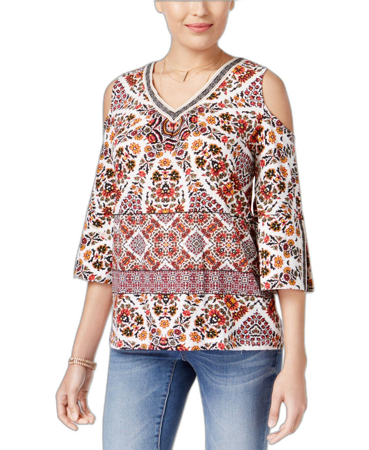 Style & Co Cold Shoulder Embroidered Trim Top