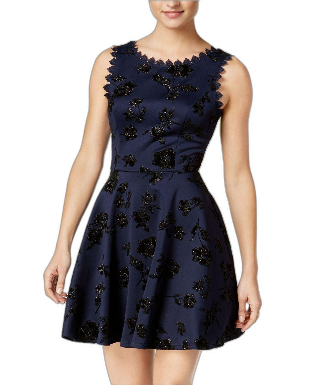 City Studios Juniors Flocked Glitter Fit Flare Dress
