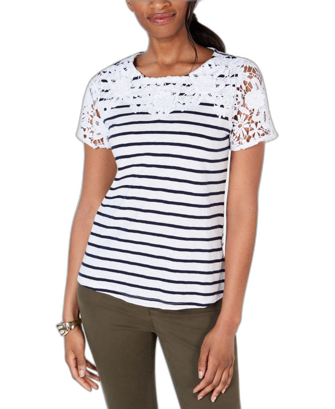 Petite Embroidered Striped Top